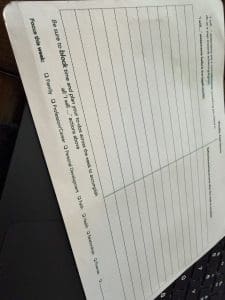 Resilient-Now: A blank weekly planner page on a keyboard with sections for focus areas and a list of tasks.